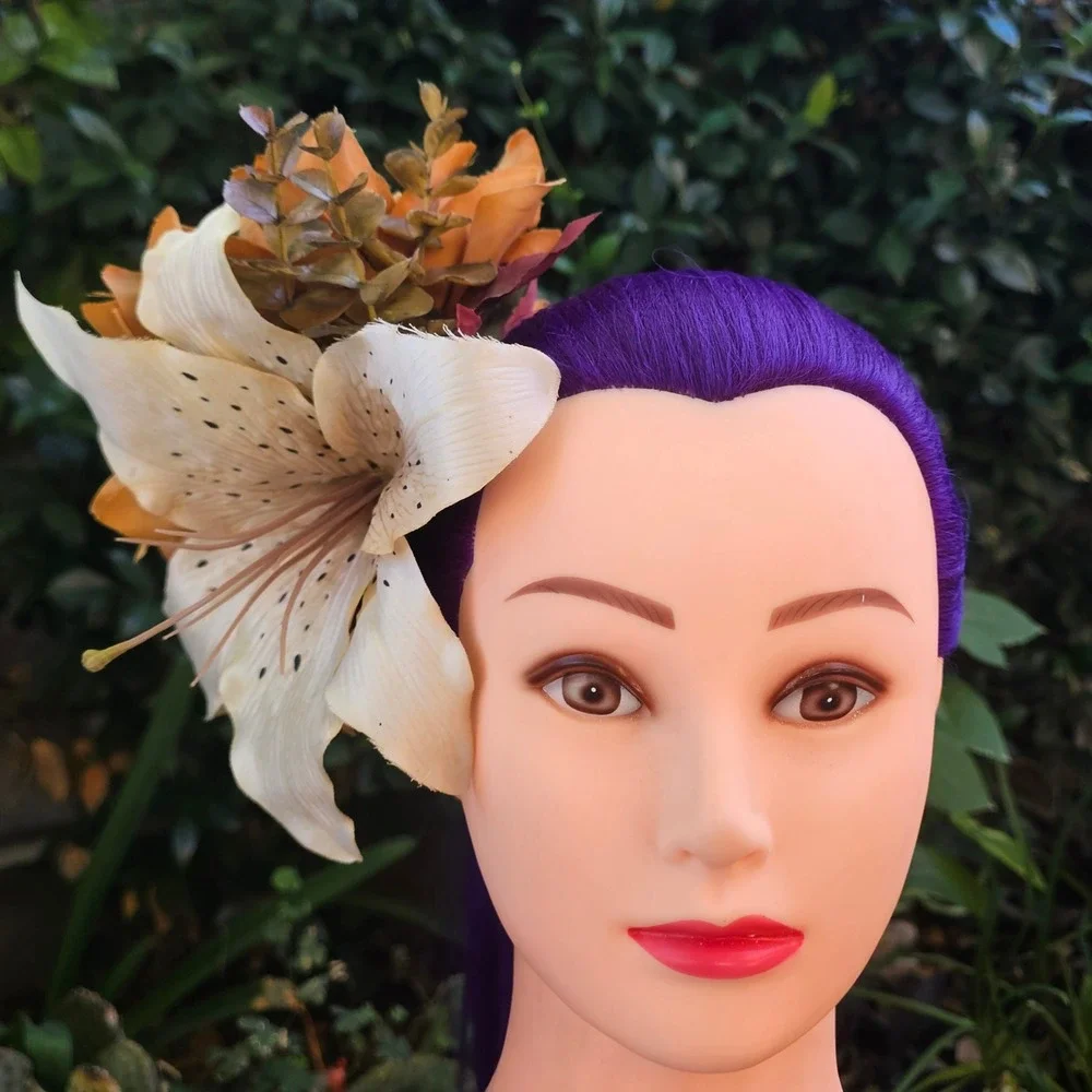 Handmade Chrysanthemum‎ & Lily Hair Flower Clip Fascinator Pinup Rockabilly Tiki